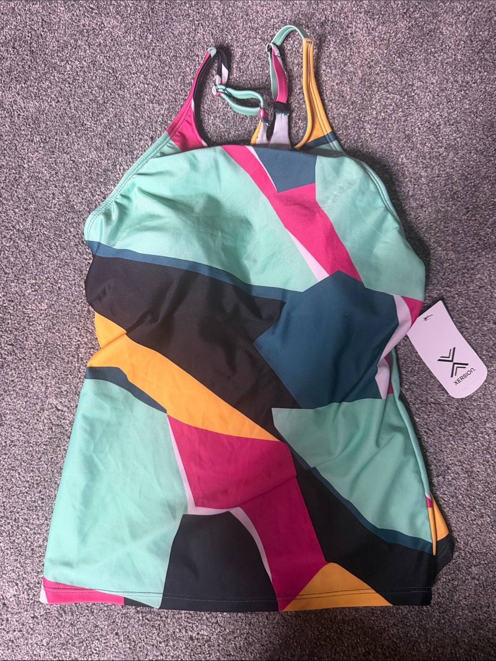 Xersion Geometric Colorblock Athletic Tank in Mint, Pink & Yellow